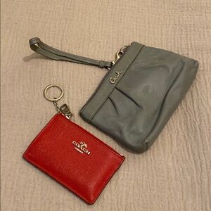 Coach Gray Pouch and Red Card Holder Set